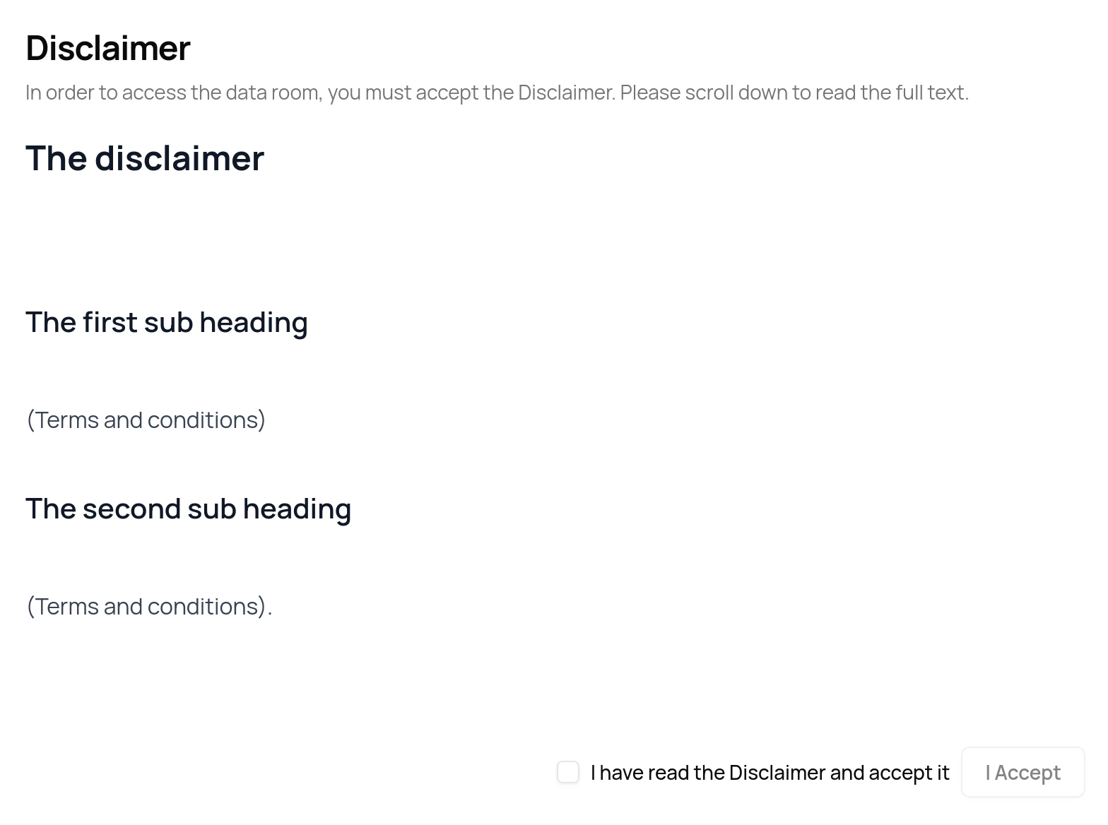 Disclaimer as displayed to users when logging in