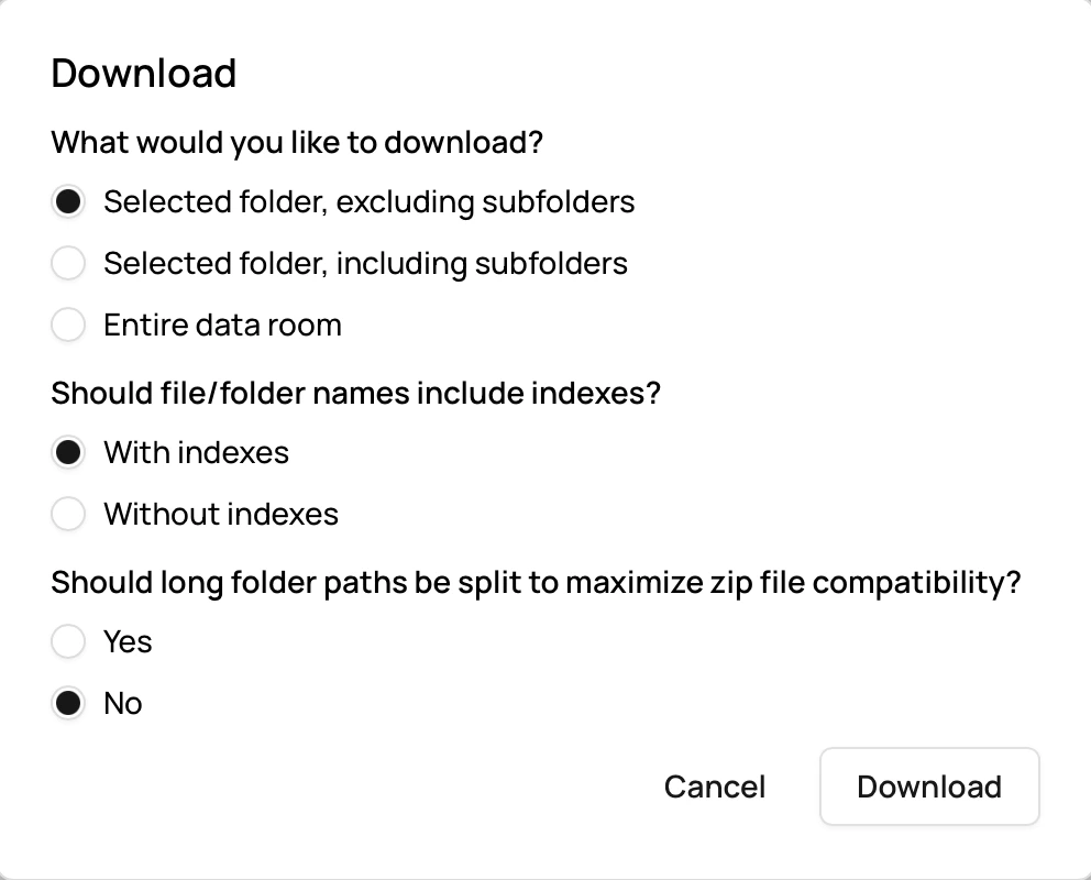 Download folder dialog