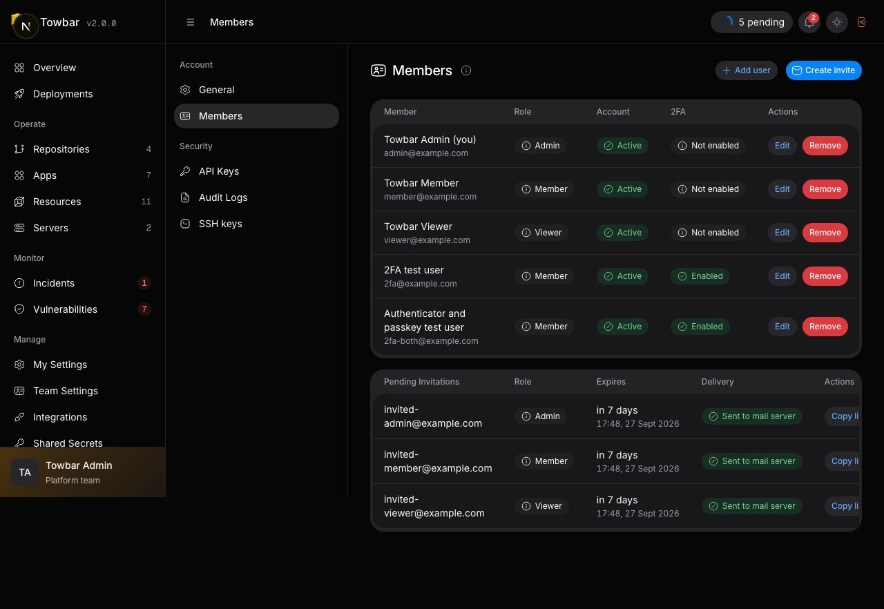 Manage members and pending invitations from separate tables.
