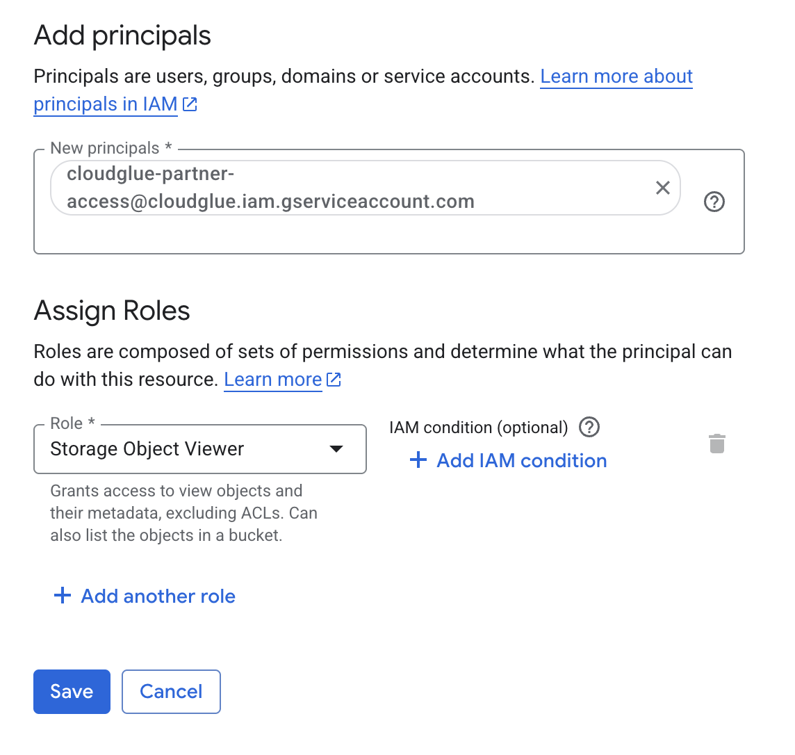 Grant access to the service account to the bucket