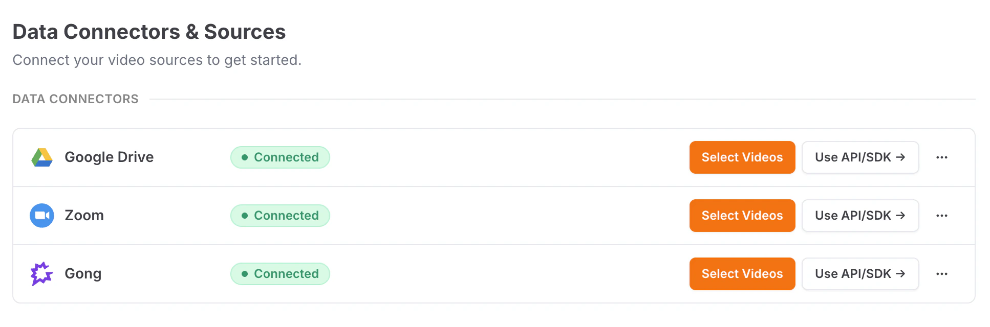 Connected data connectors with Select Videos button