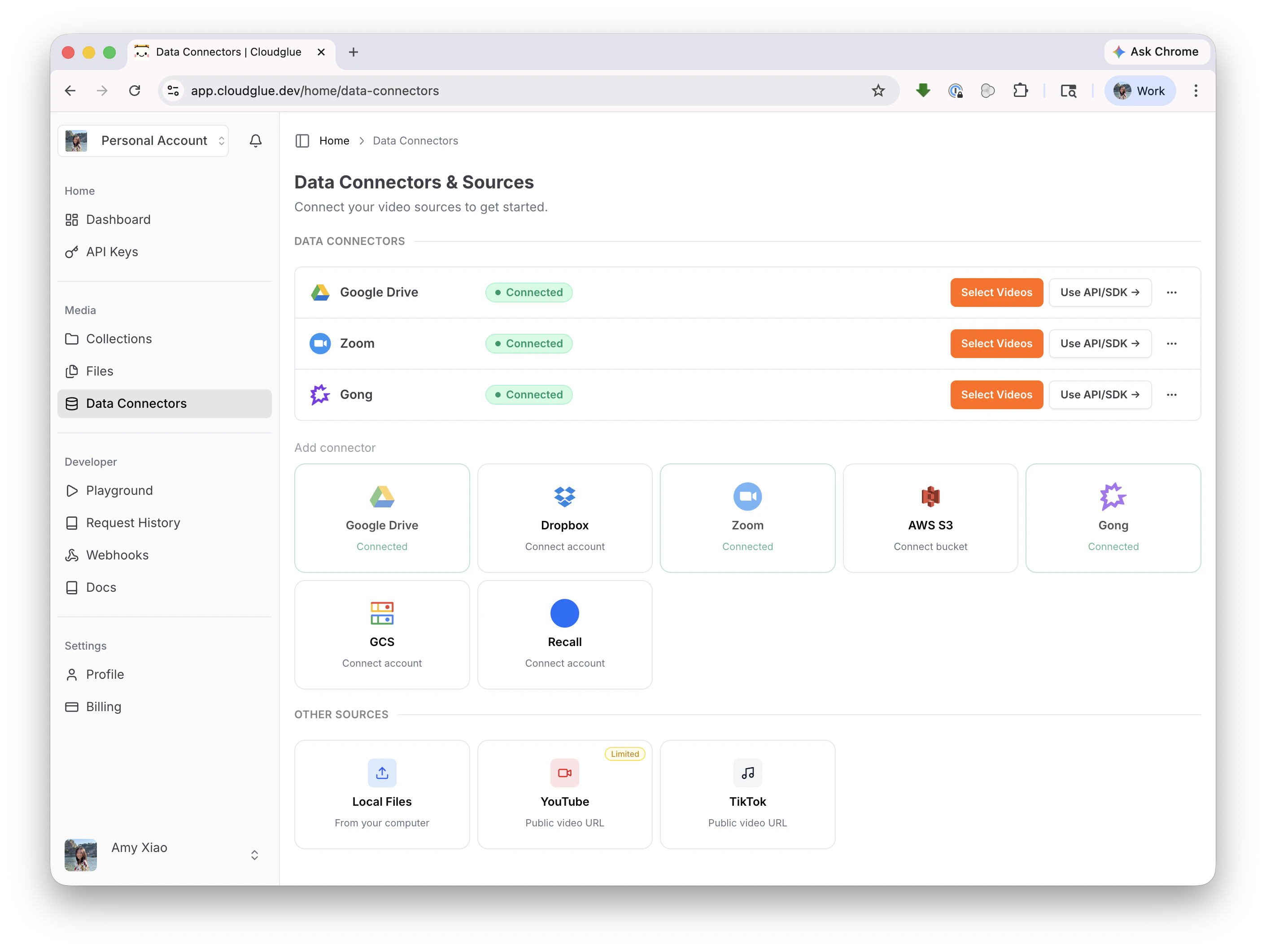 Data Connectors page showing available connectors