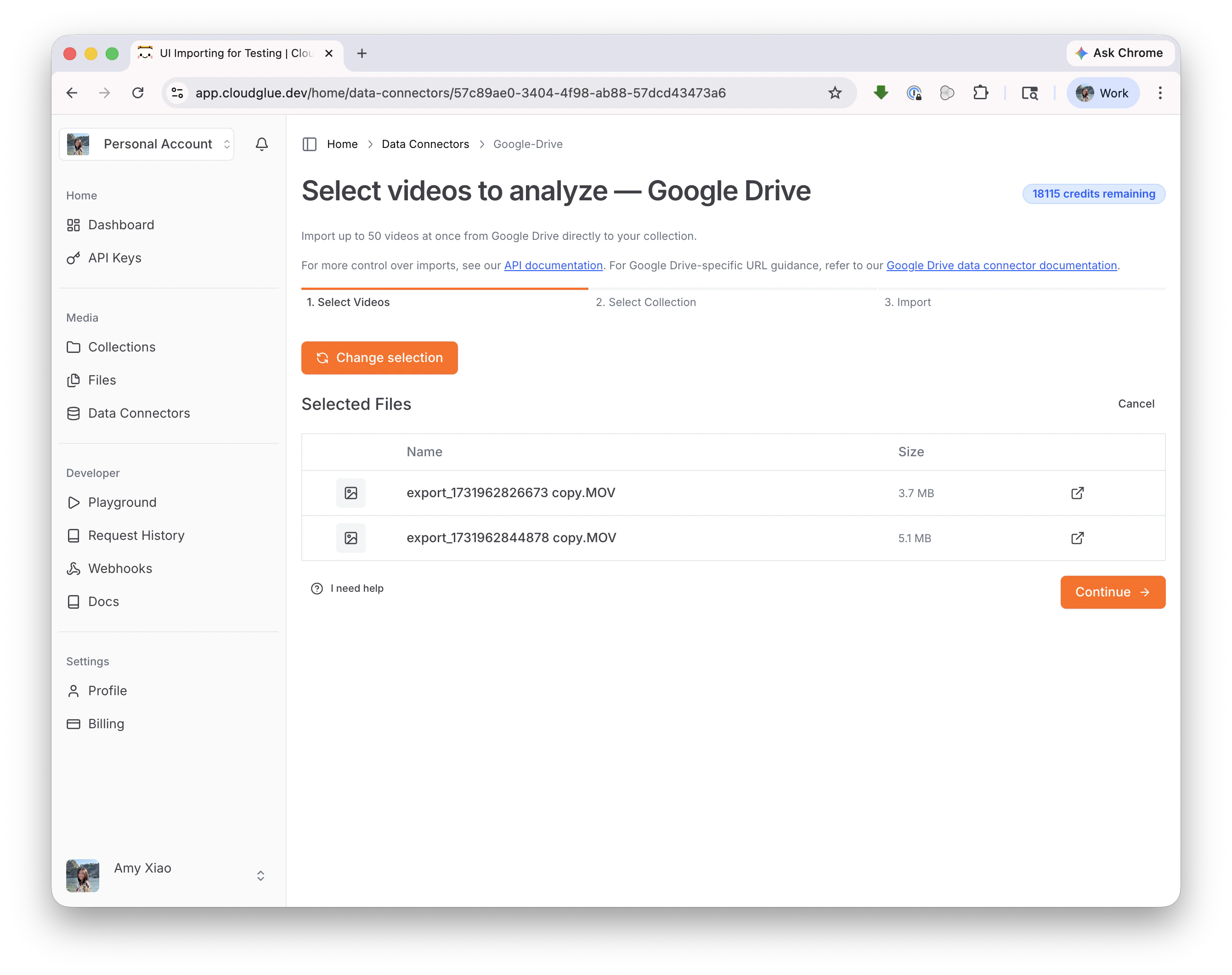 Select videos to analyze from Google Drive