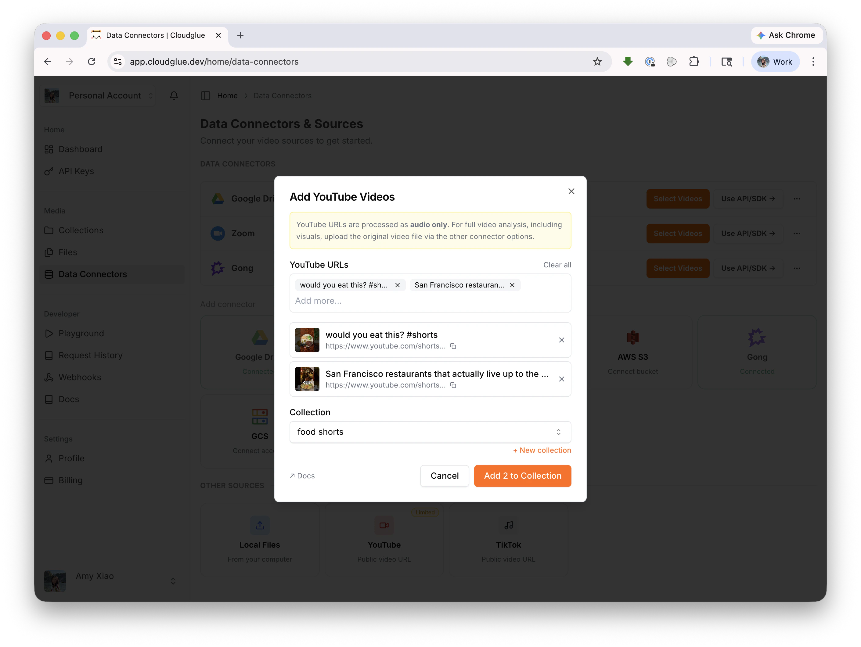Add YouTube videos modal