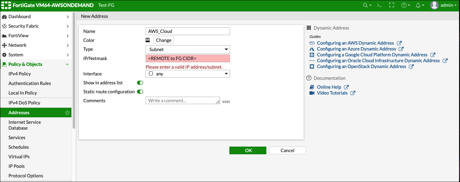 Address Static Configuration