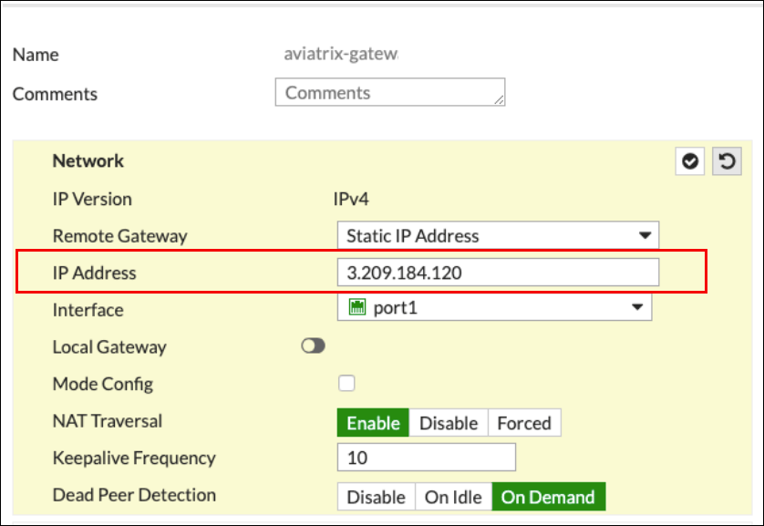 Network section of New VPN Tunnel tab