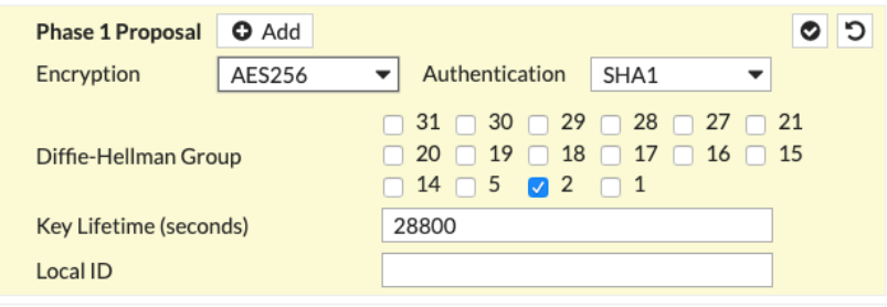Phase 1 Proposal section of New VPN Tunnel tab
