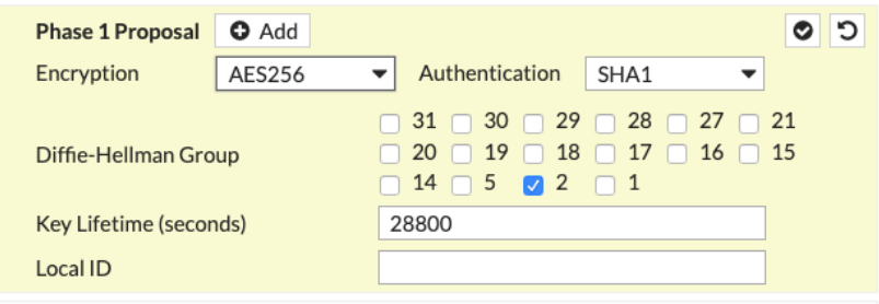 Phase 1 Proposal section of New VPN Tunnel tab