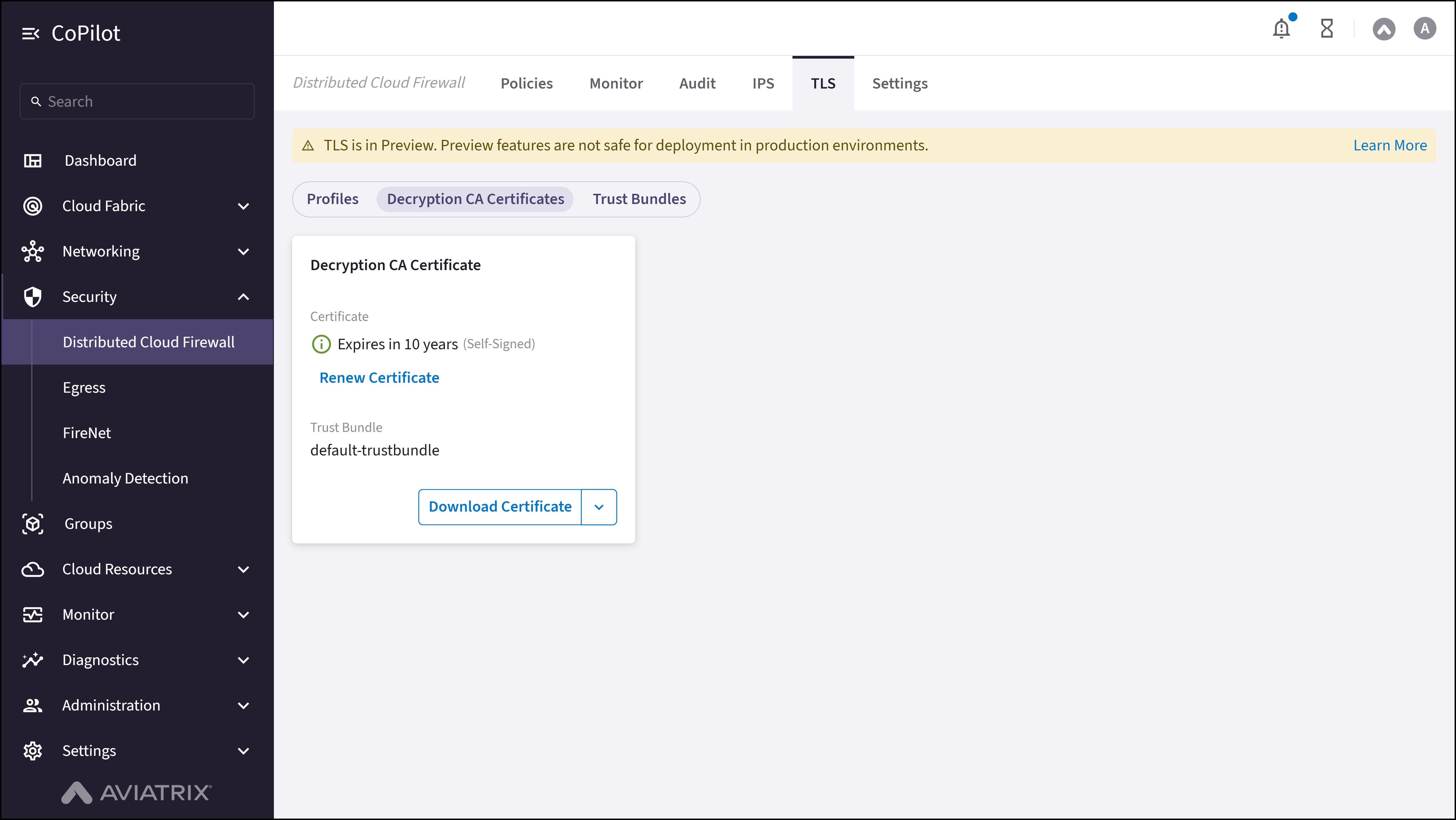 Distributed Cloud Firewall: Decryption CA Certificate