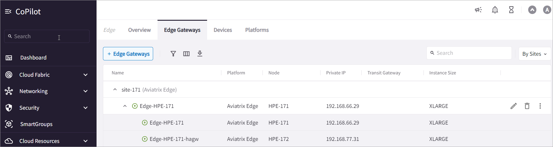 Active-standby Edge deployment with two gateways showing primary and HA Edge Gateway