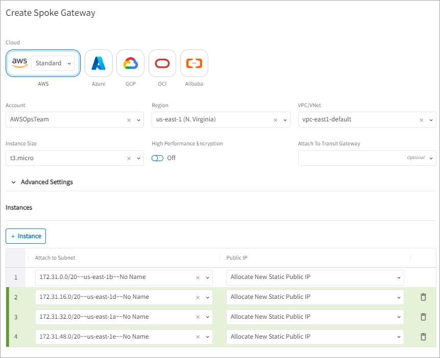 Gateway Spoke Create