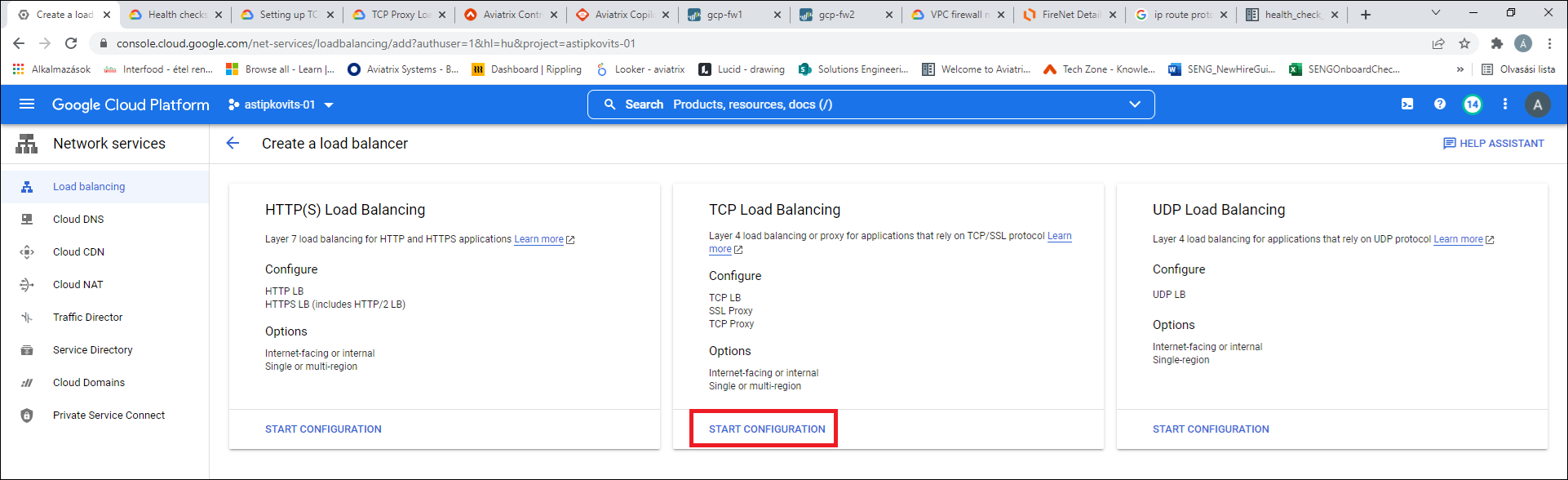 TCP Load Balancing configuration