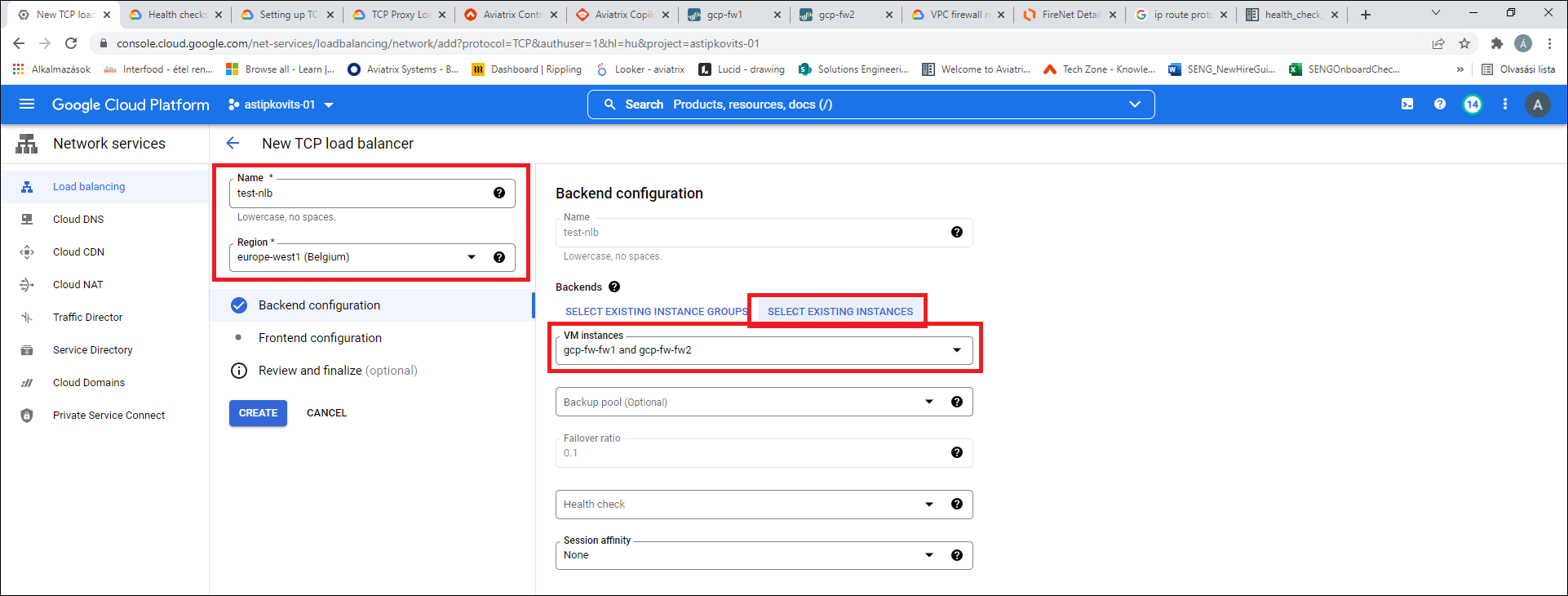Load balancer name and region
