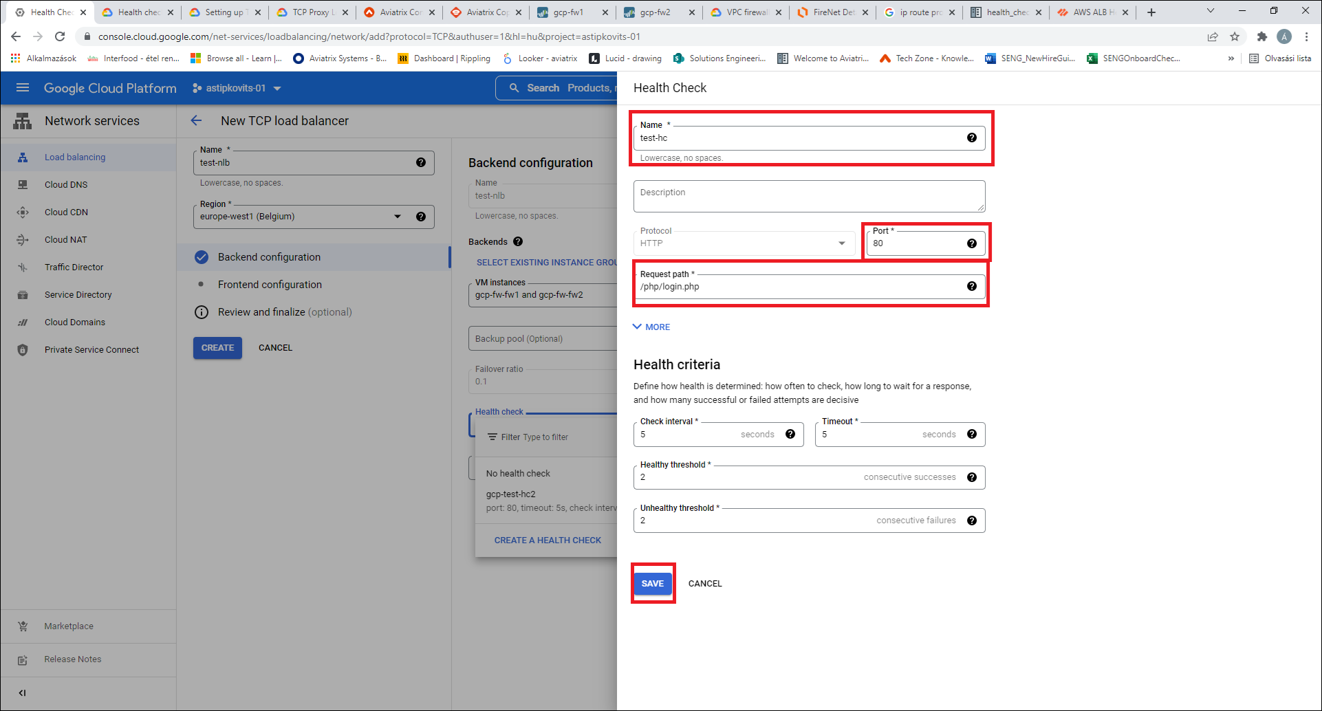 Health check configuration