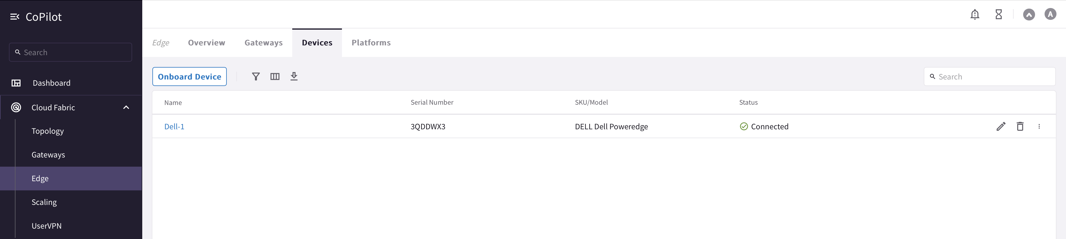 Edge device showing Connected status in CoPilot
