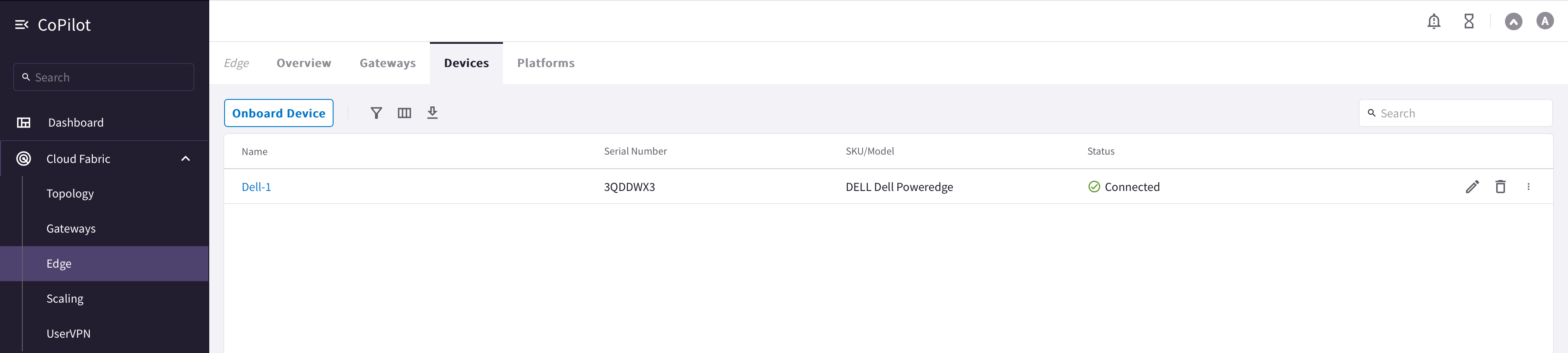 Edge device showing Connected status in CoPilot