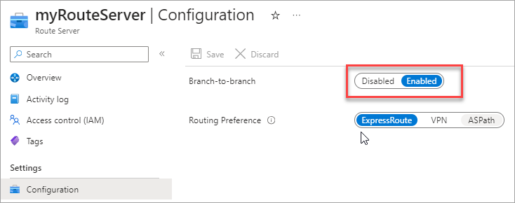 Enable branch-to-branch on Azure Route Server