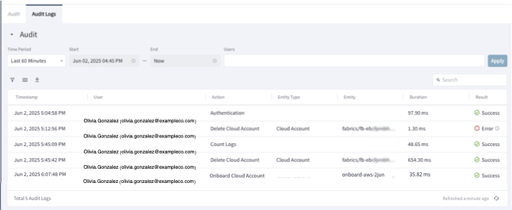 screenshot of audit user page