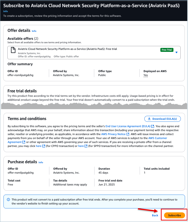 AWS subscribe page