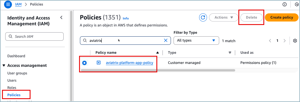 screenshot of aws roles page