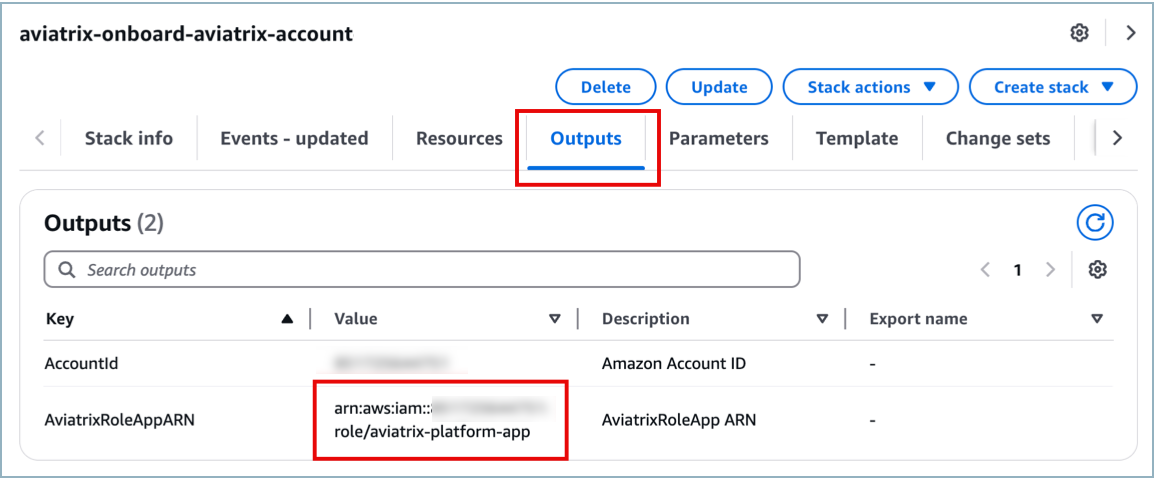 AWS onboard CloudFormation outputs
