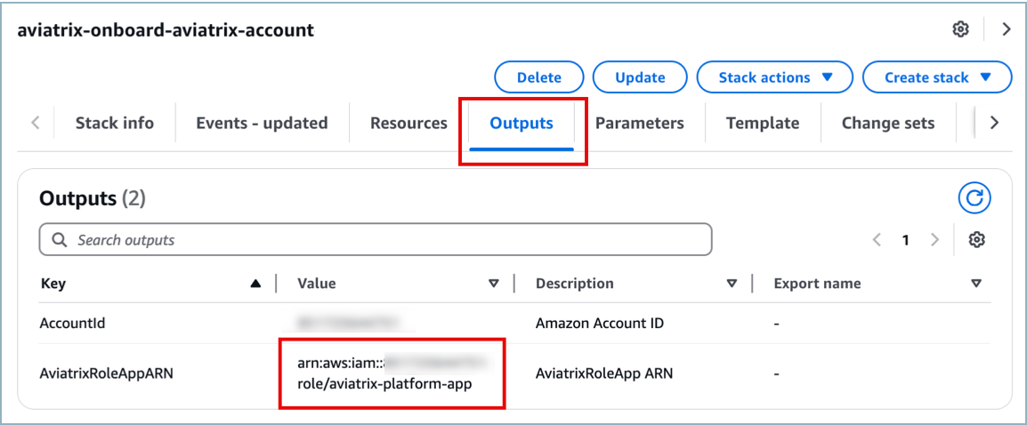 AWS onboard CloudFormation outputs