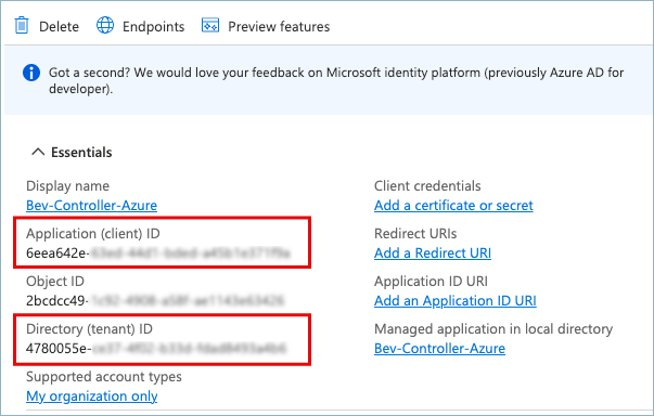app and directory IDs