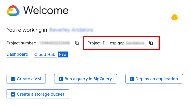 screenshot of GCP welcome page showing project ID