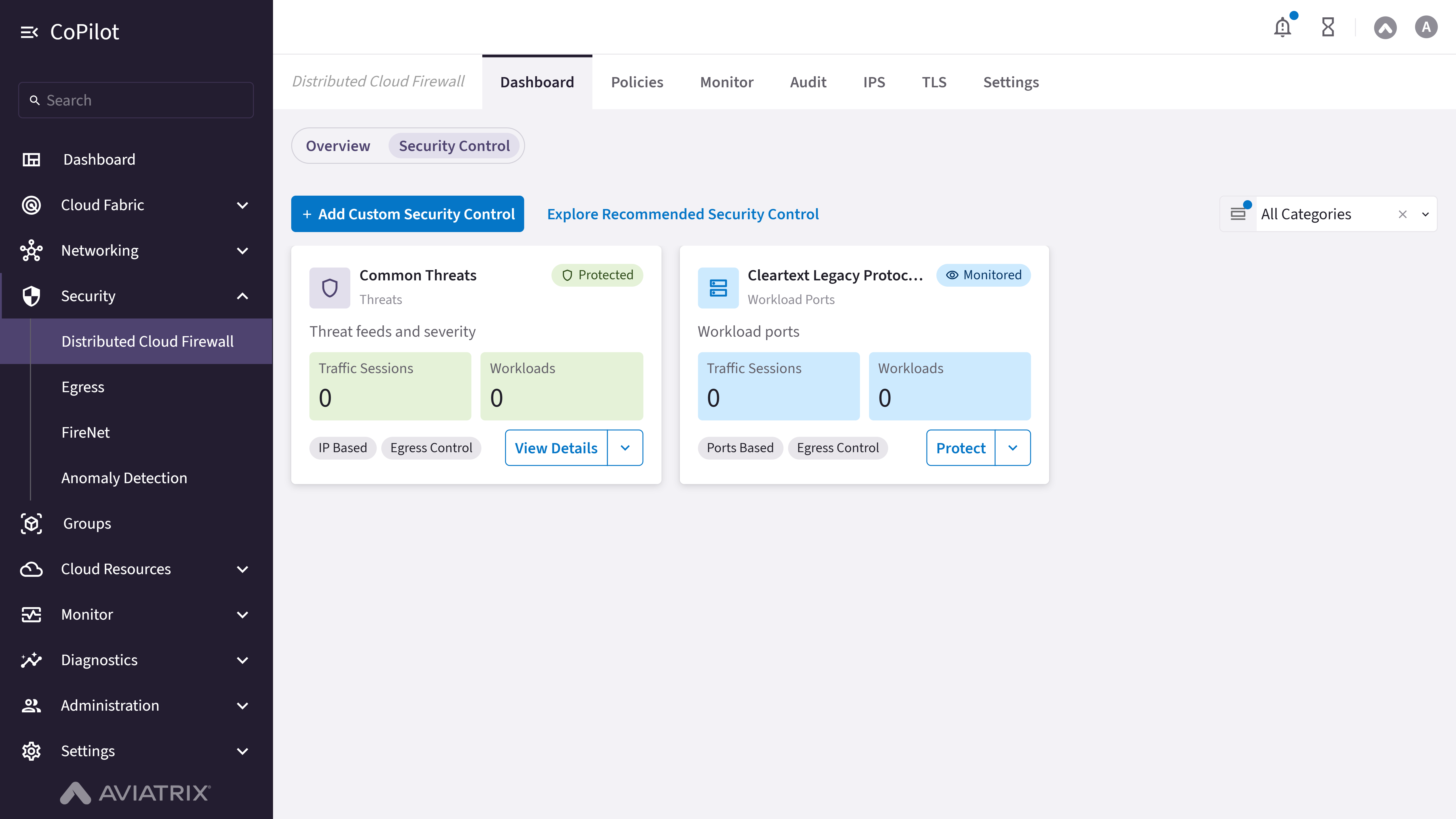 Distributed Cloud Firewall Dashboard Security Control