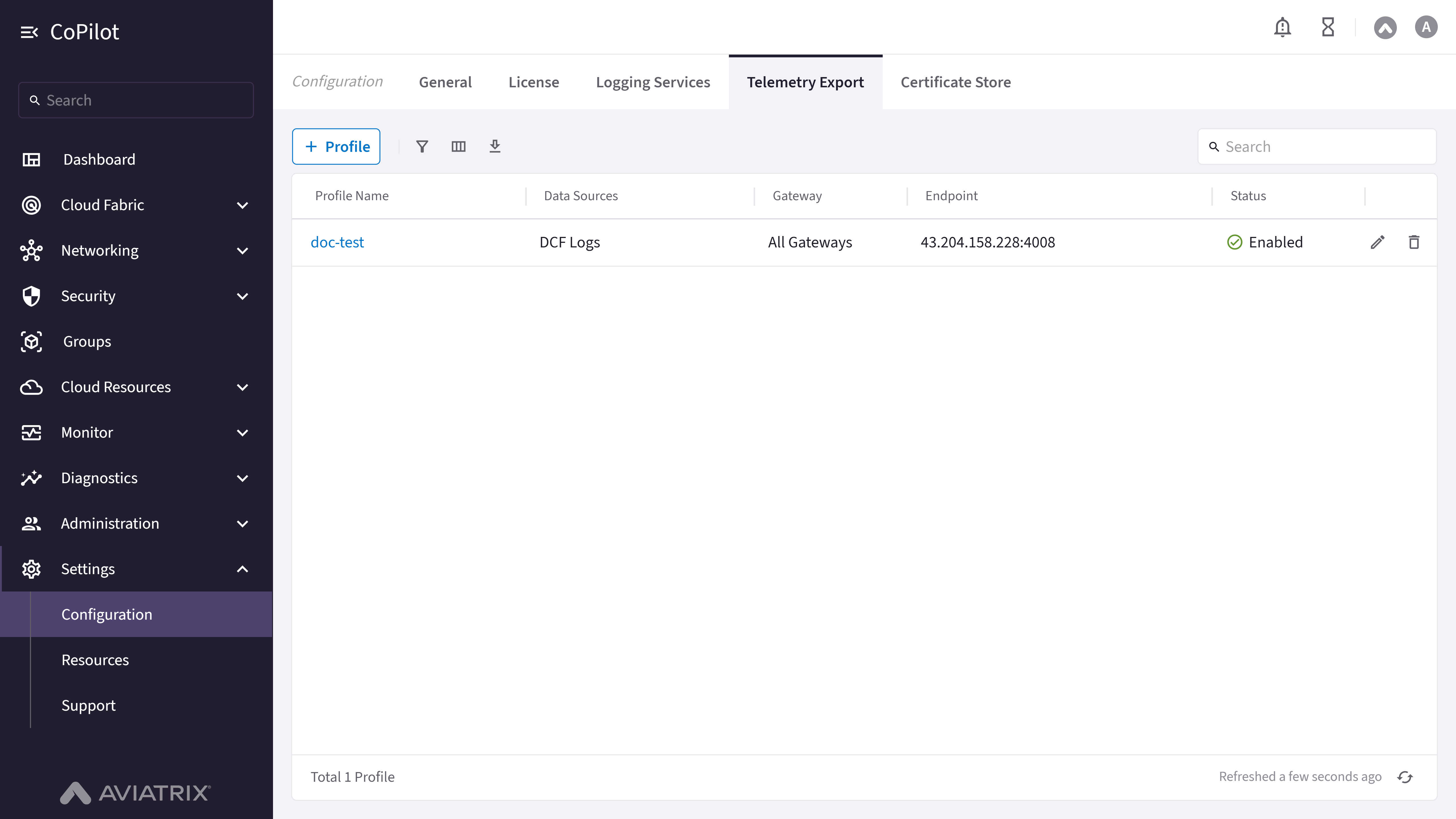 Configuration: Telemetry Export