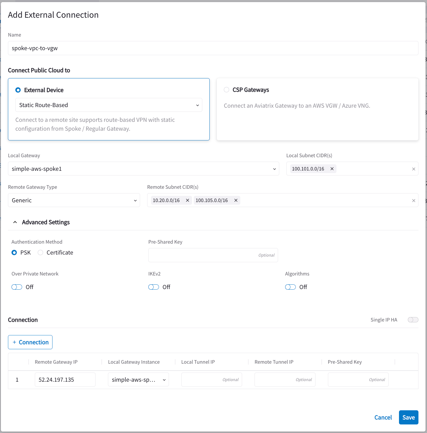 Site2Cloud configuration