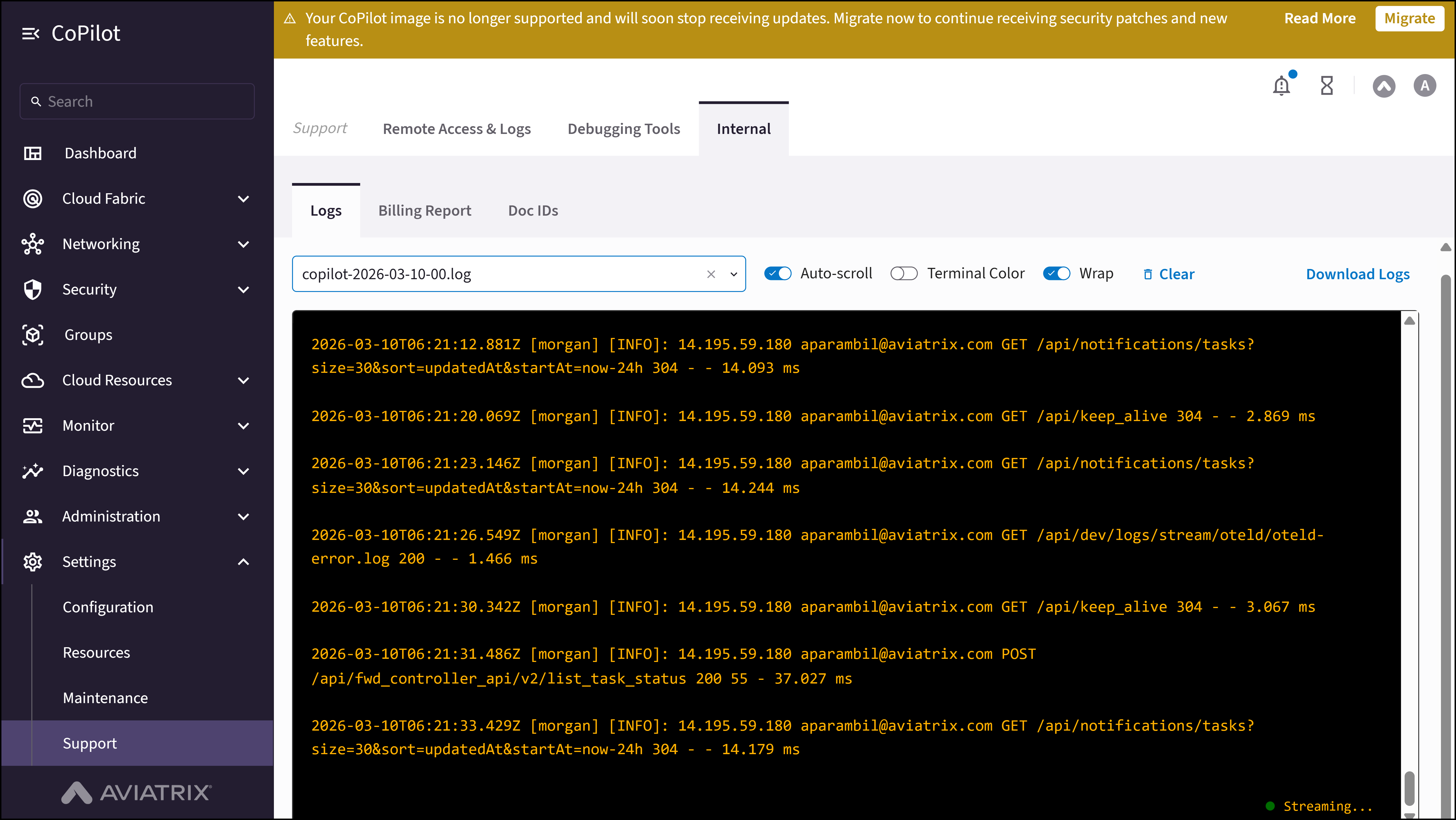 Support: Internal - Logs