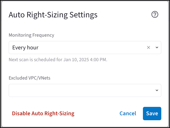 Auto Right-Sizing Settings