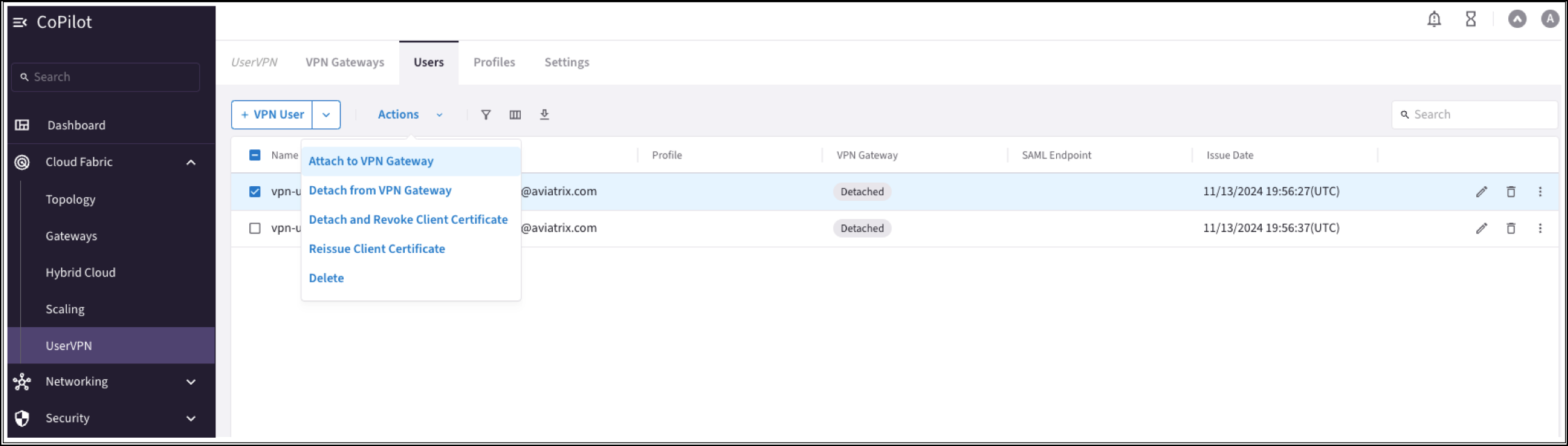 Reattaching VPN users to the recreated VPN gateway