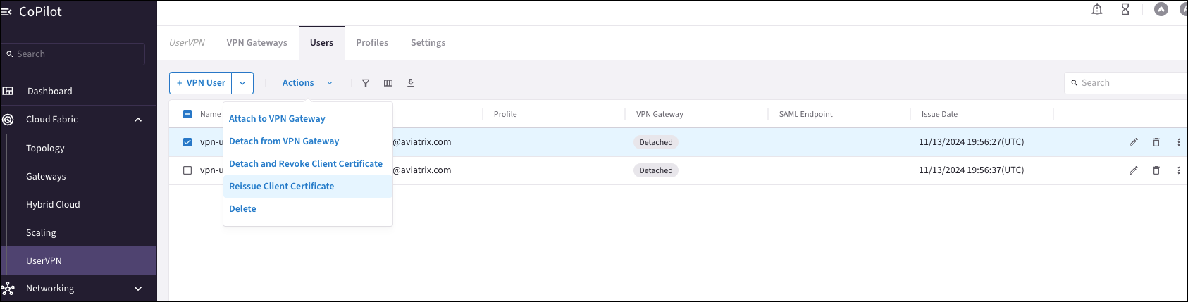Reissuing VPN user certificates