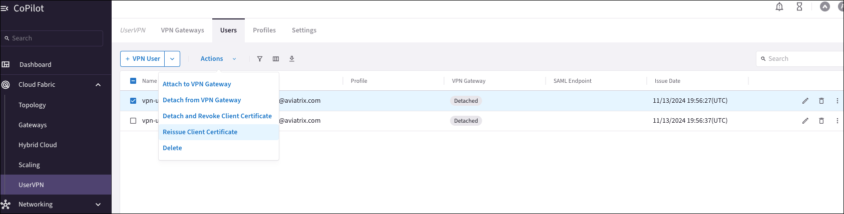 Reissuing VPN user certificates