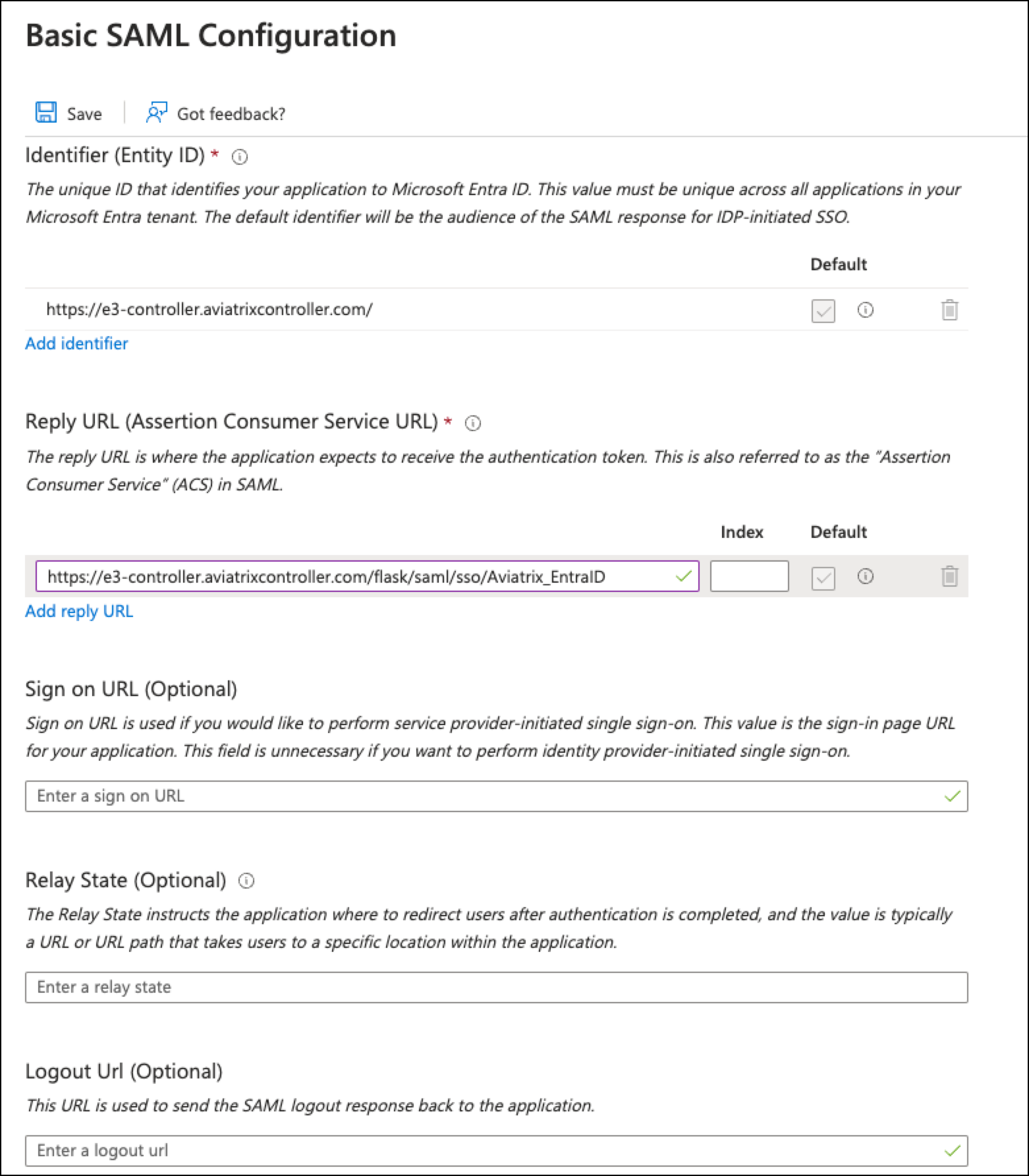 SAML Entra ID Configuration