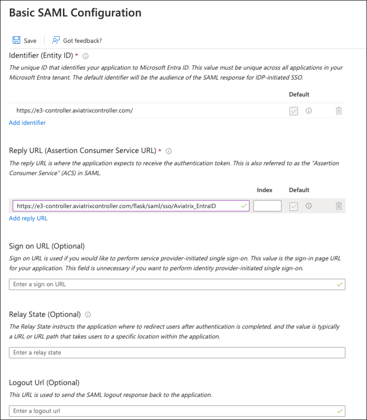 SAML Entra ID Configuration