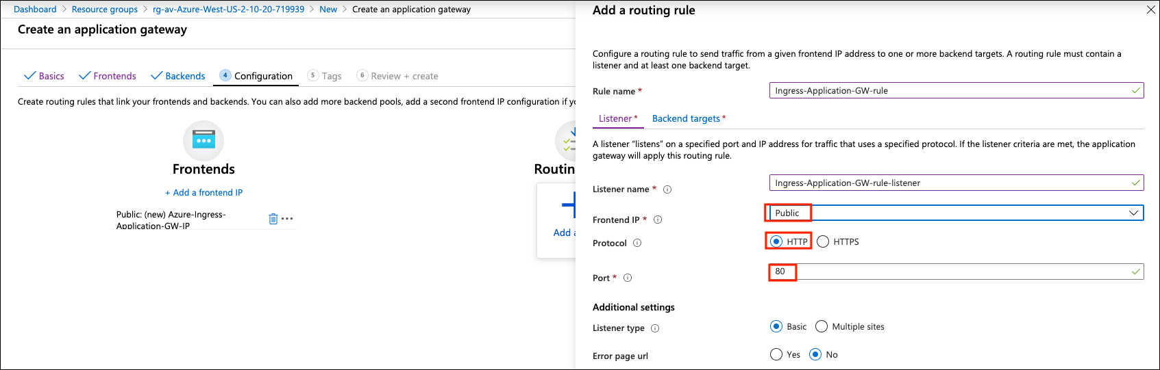 Azure Application Gateway Routing Rule Listener