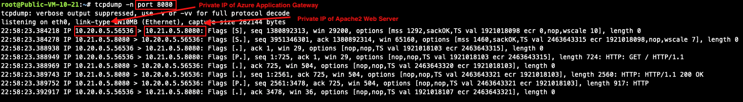 Azure Server tcpdump