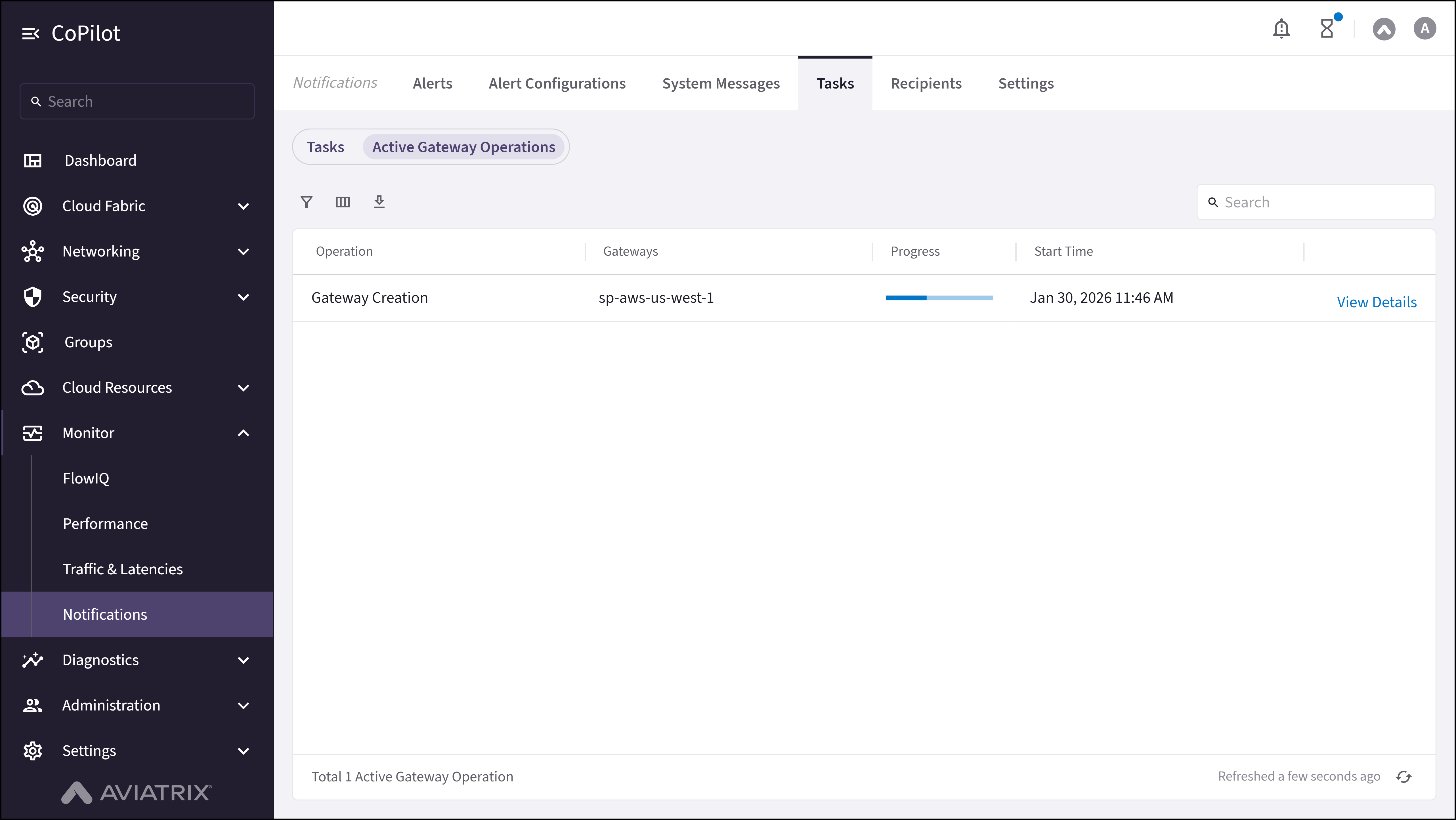 Notifications: Active Gateway Operations