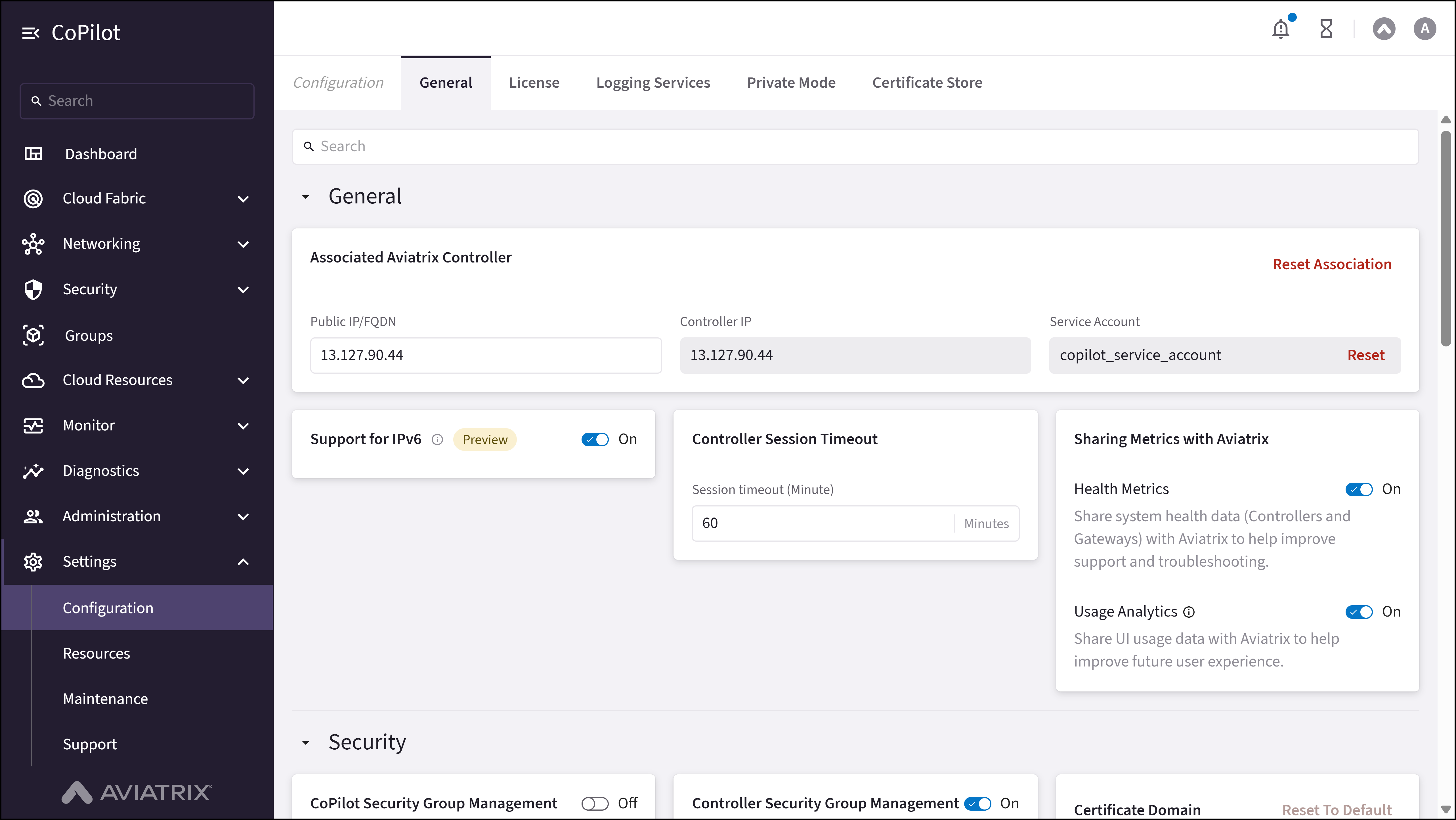 Configuration: General