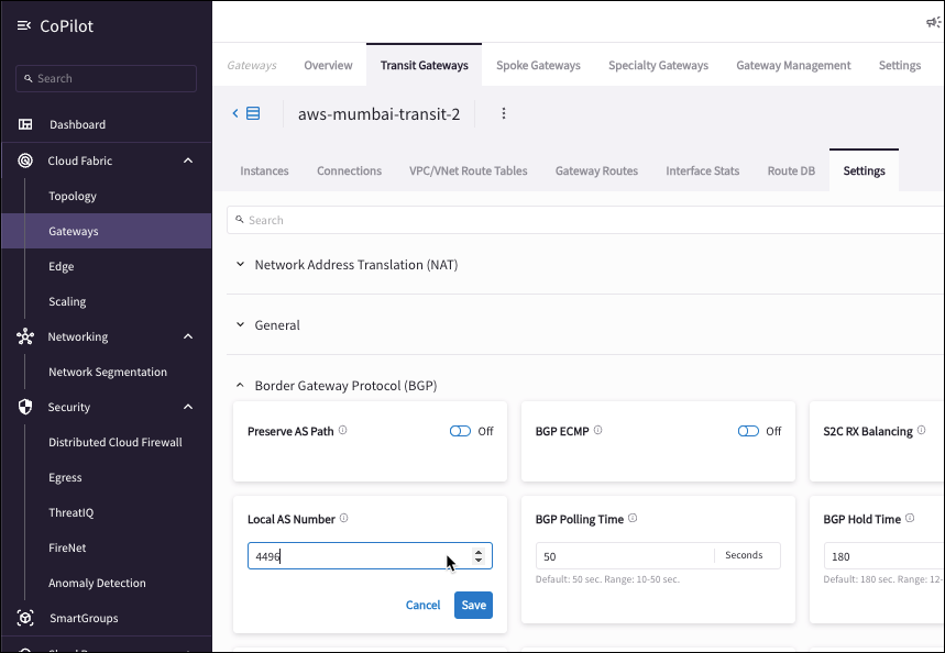 Transit Gateway BGP Local AS number configuration