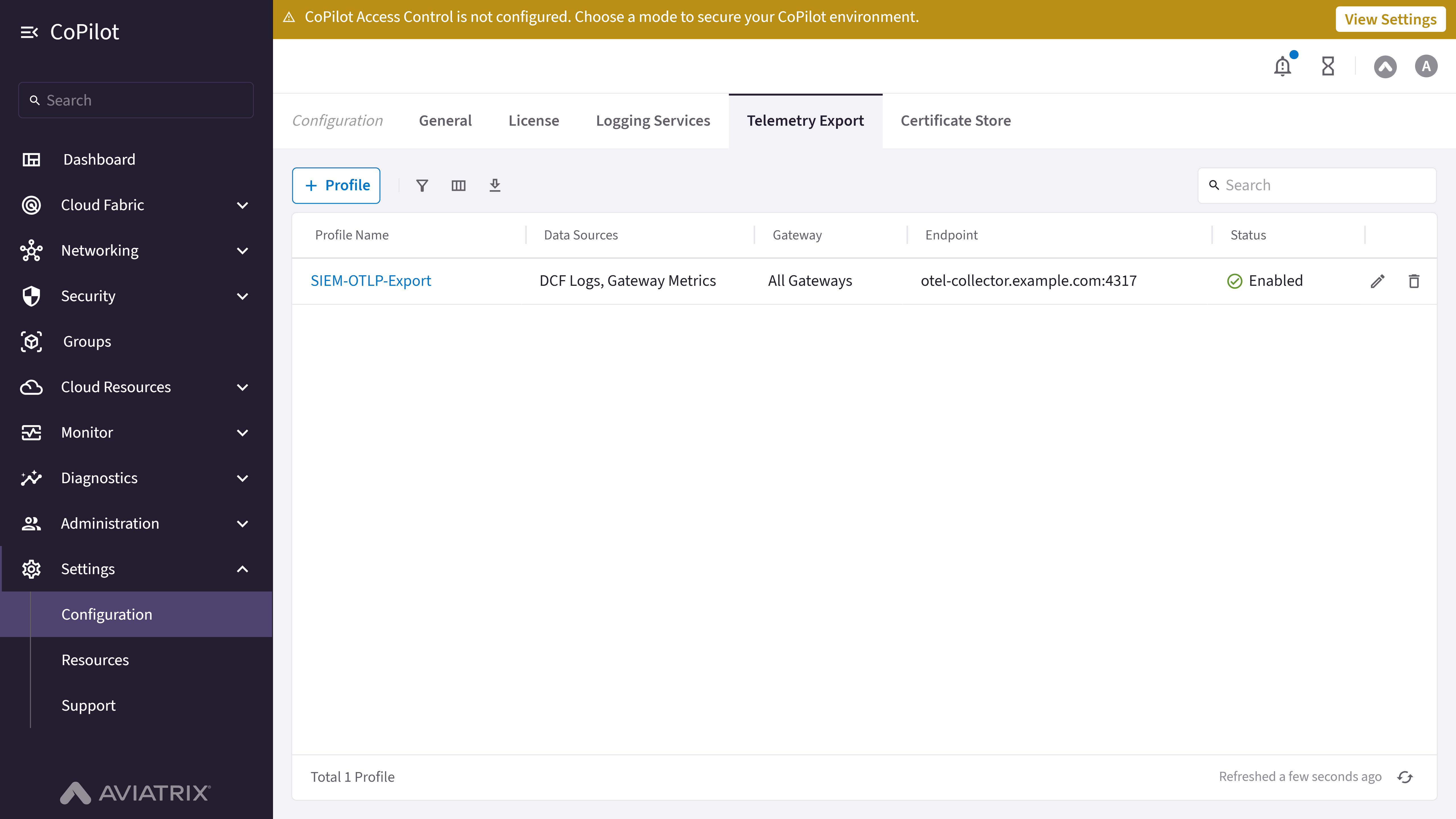 Configuration: Telemetry Export