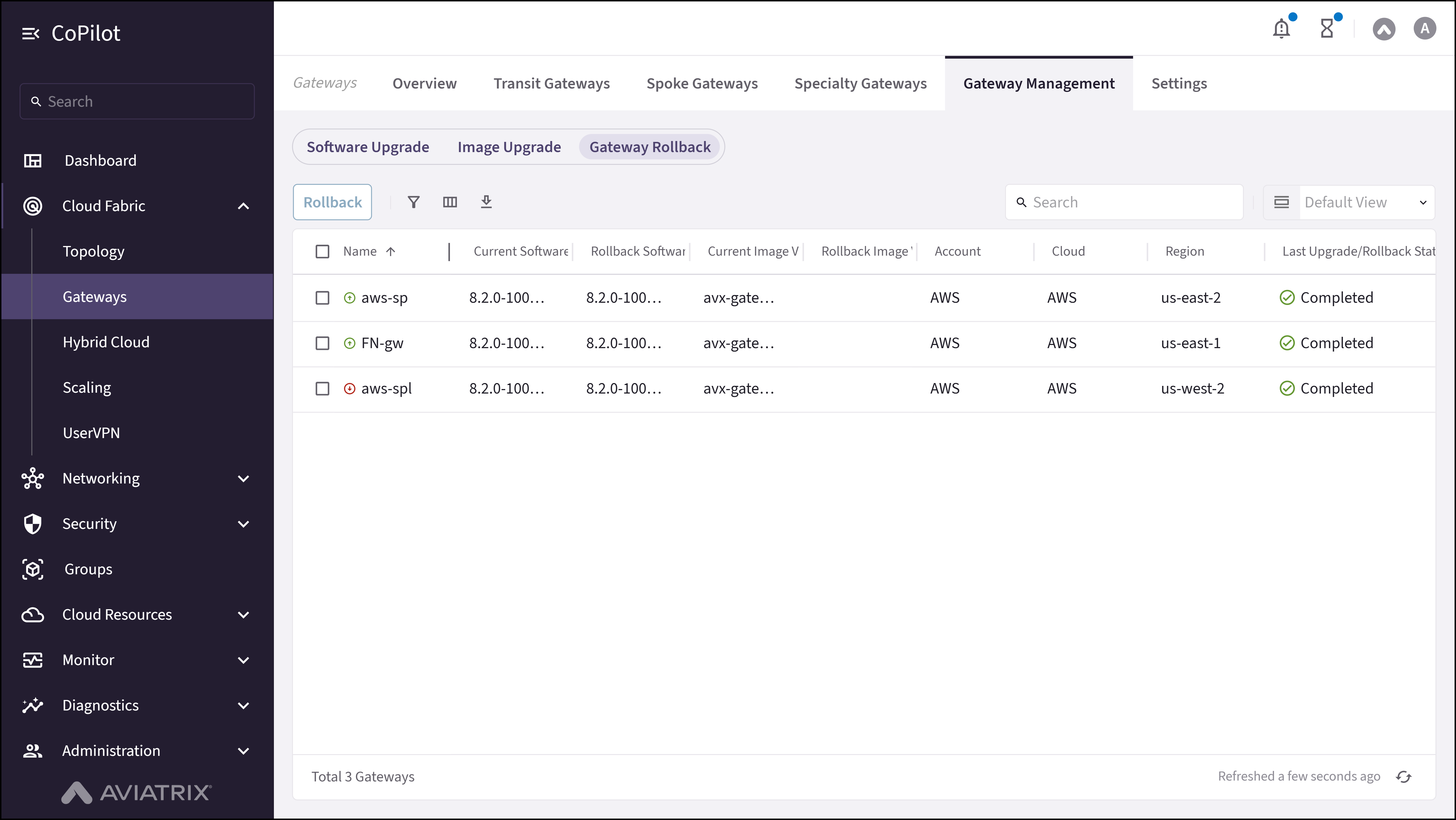 Gateway Management: Rollback