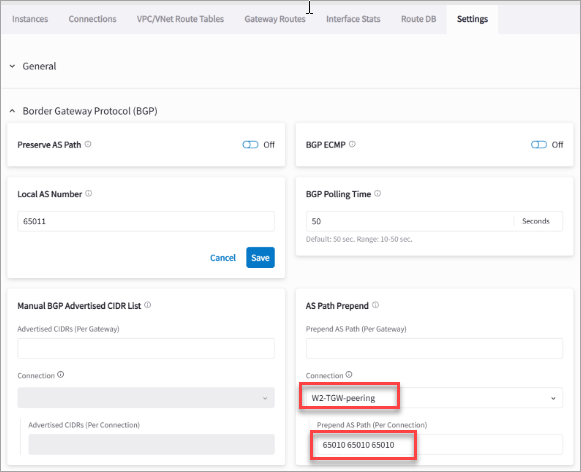 AS Path Prepend configuration for Transit Peering connection