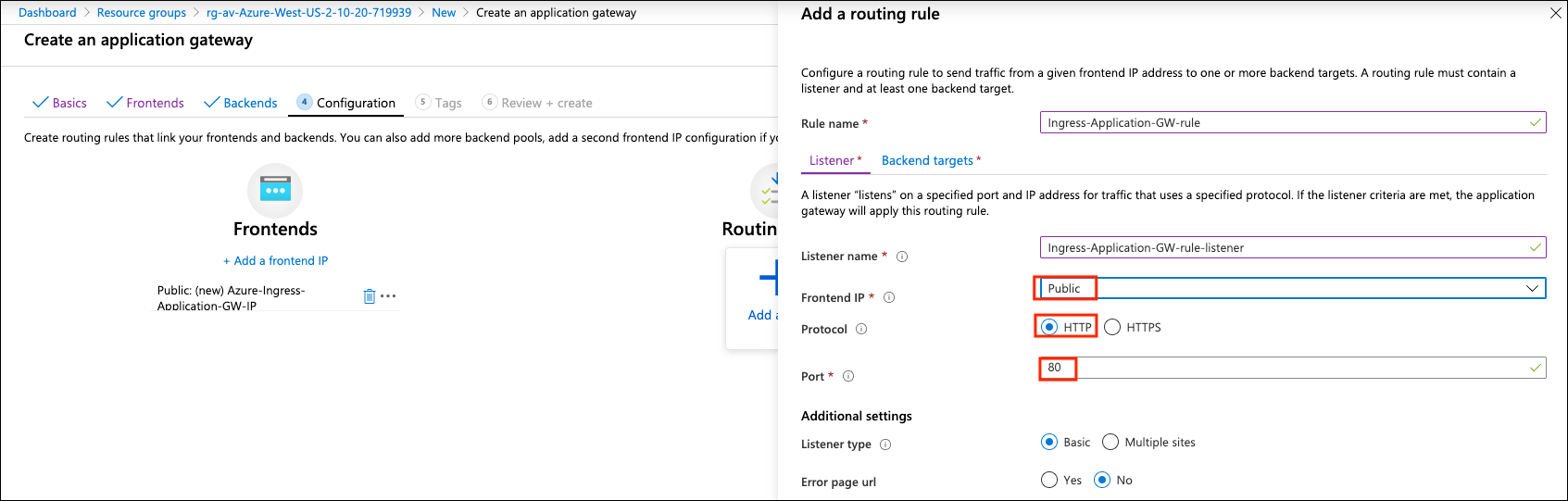 Azure Application Gateway Routing Rule Listener