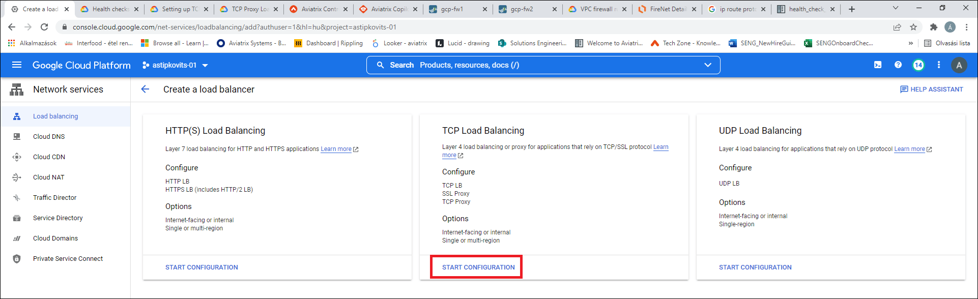 TCP Load Balancing configuration