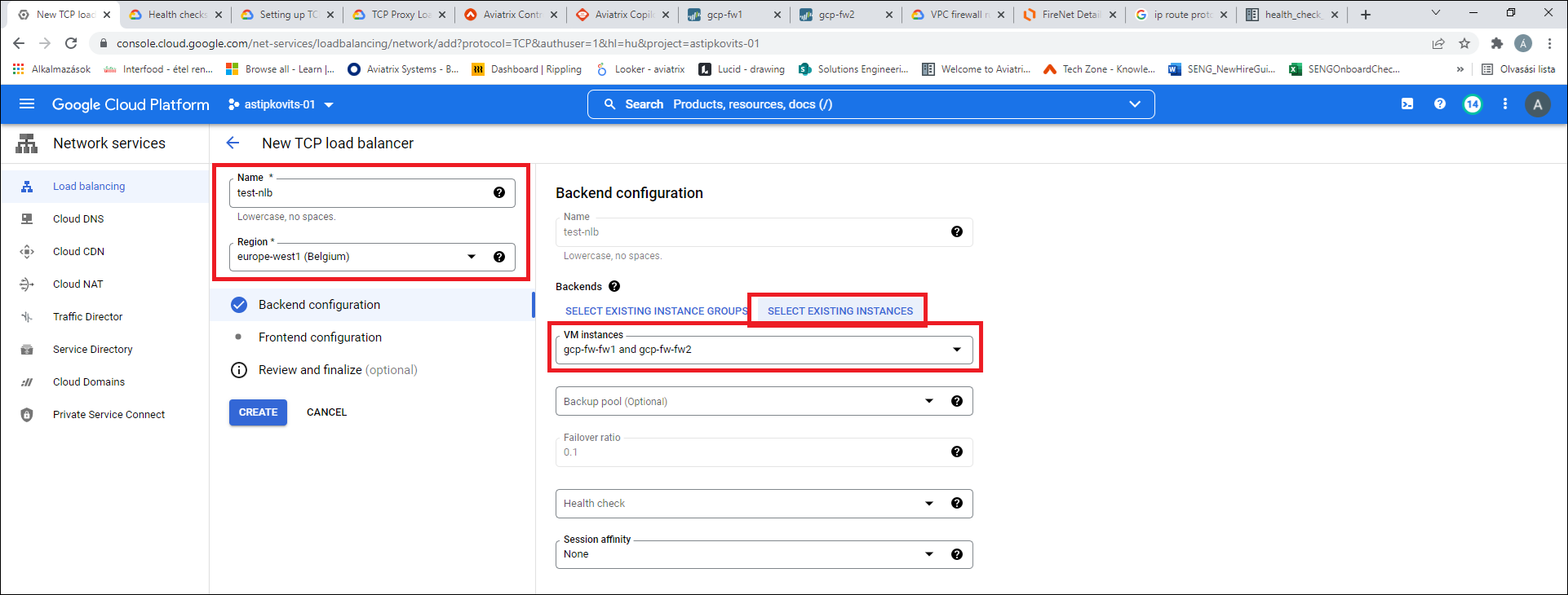 Load balancer name and region