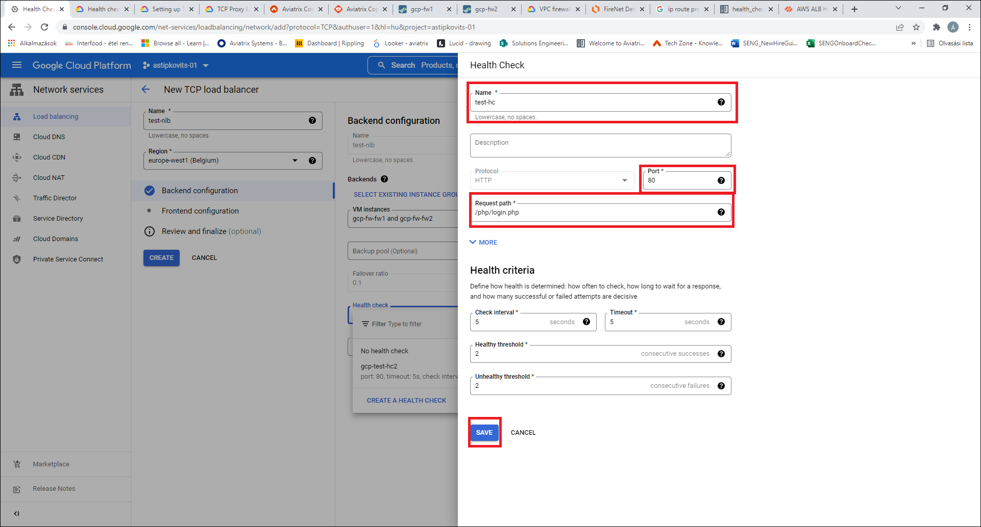 Health check configuration